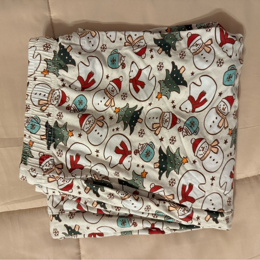 Caden Lane Festive Snowman Pajama Pants - Cream and Red
